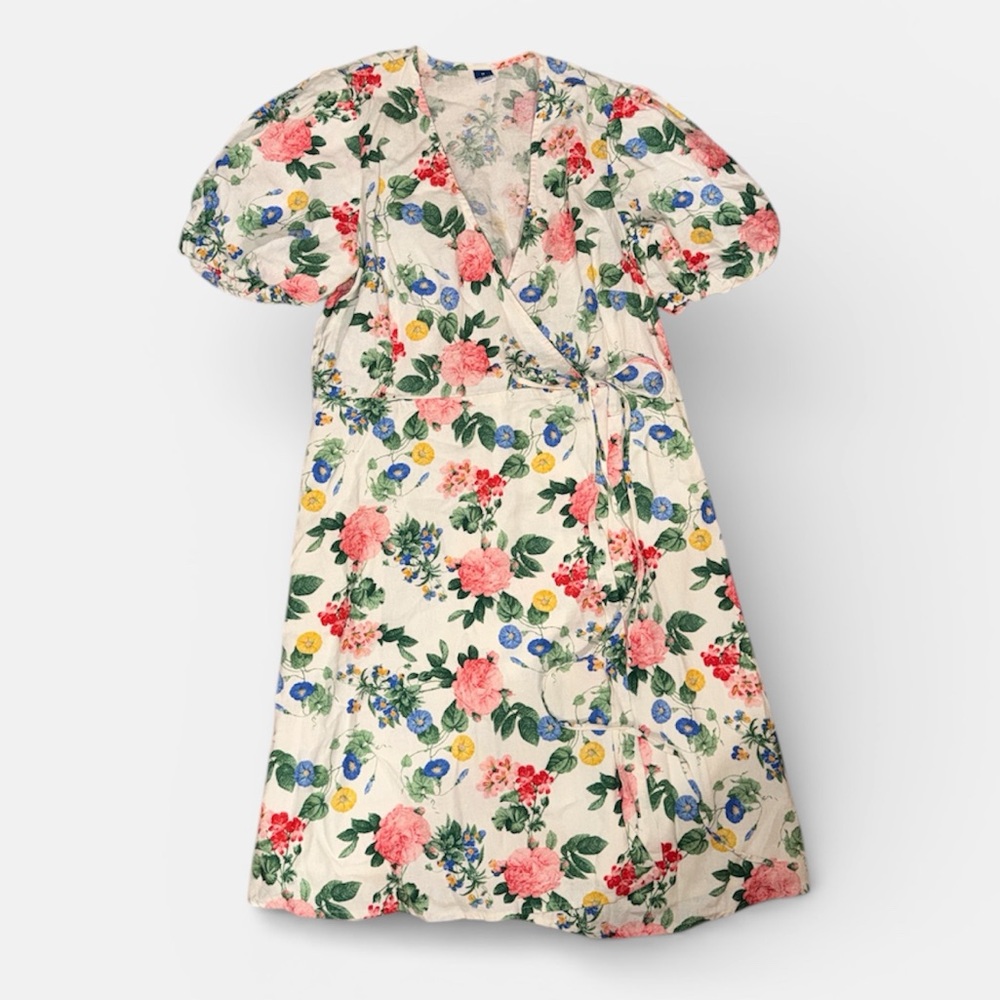 Old Navy Floral Linen Mini Wrap Dress